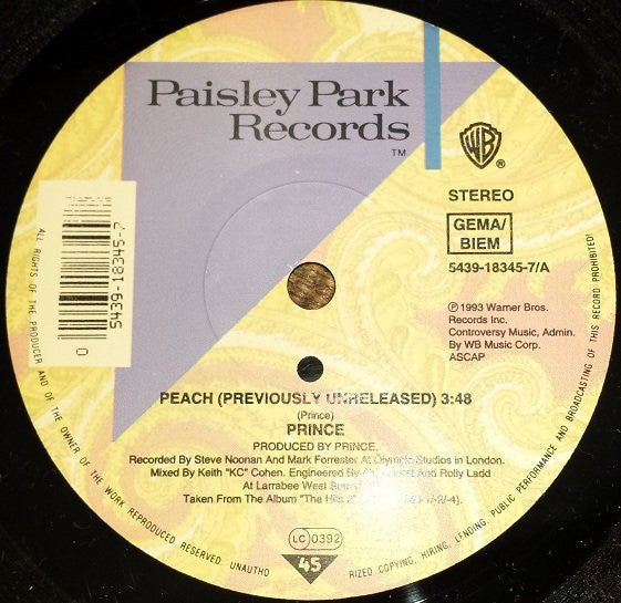 Prince : Peach (7", Single, WMM)