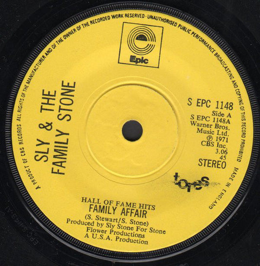 Sly & The Family Stone : Family Affair / Dance To The Music (7", Single, RE, Sol)