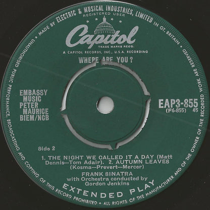 Frank Sinatra With Gordon Jenkins And His Orchestra : Where Are You? Part 3  (7", EP, Mono)