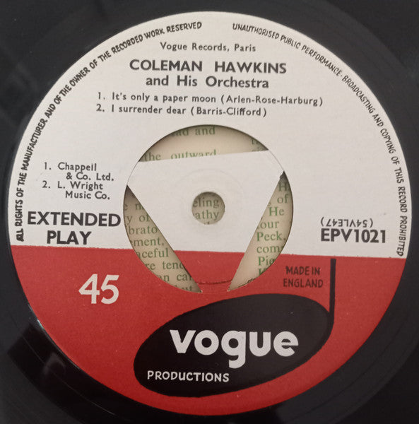 Coleman Hawkins And His Orchestra : Coleman Hawkins And His Orchestra (7", EP)