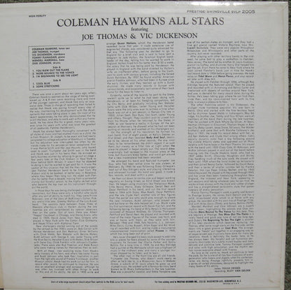 Coleman Hawkins All Stars Featuring Joe Thomas (4) & Vic Dickenson : Coleman Hawkins All Stars (LP, Album, Mono)