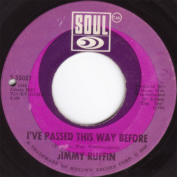 Jimmy Ruffin : I've Passed This Way Before / Tomorrow's Tears (7", Single, Ame)