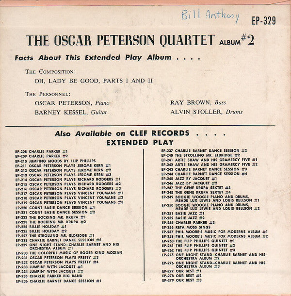 Oscar Peterson : The Oscar Peterson Quartet Album # 2 (7", EP, Mono)