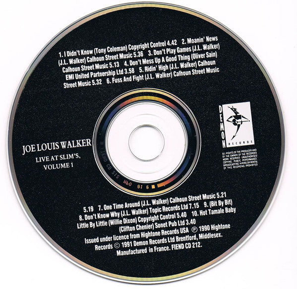 Joe Louis Walker : Live At Slim's Volume 1 (CD, Album)