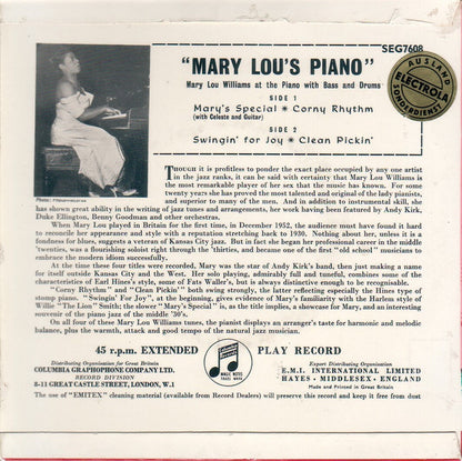 Mary Lou Williams : Mary Lou's Piano (7", EP, Mono)
