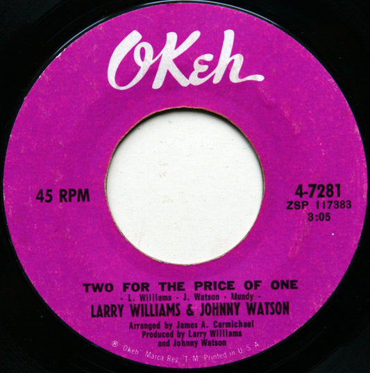 Larry Williams & Johnny Watson : Two For The Price Of One  (7", Single, RE)