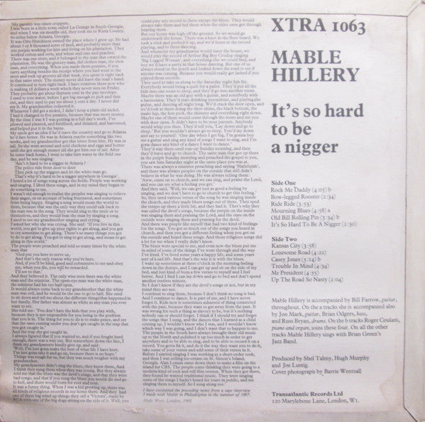 Mable Hillery : It's So Hard To Be A Nigger (LP, Album)