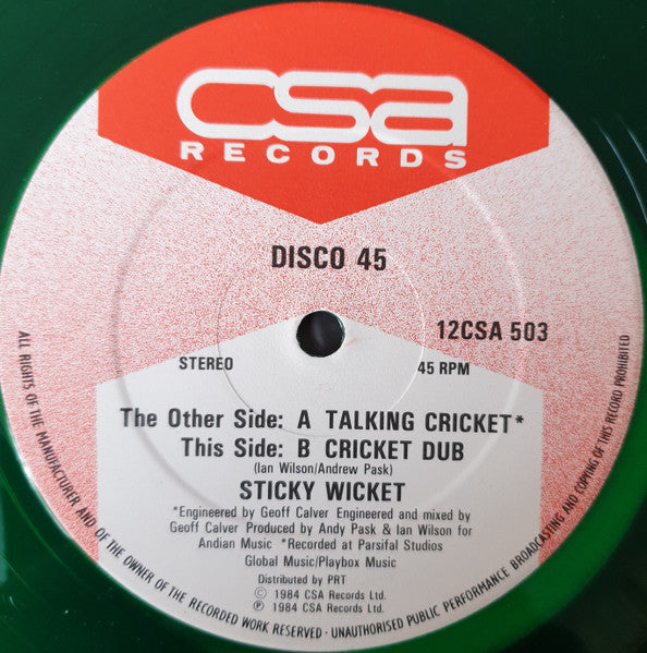 Sticky Wicket (2) : Talking Cricket / Cricket Dub (12", Ltd, Gre)