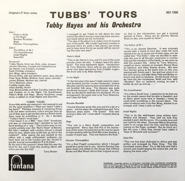 The Tubby Hayes Orchestra : Tubbs' Tours (CD, Album, RE, RM)