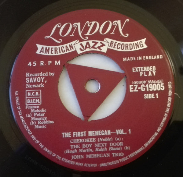 John Mehegan Trio : The First Mehegan, Vol. 1 (7", EP, Mono)