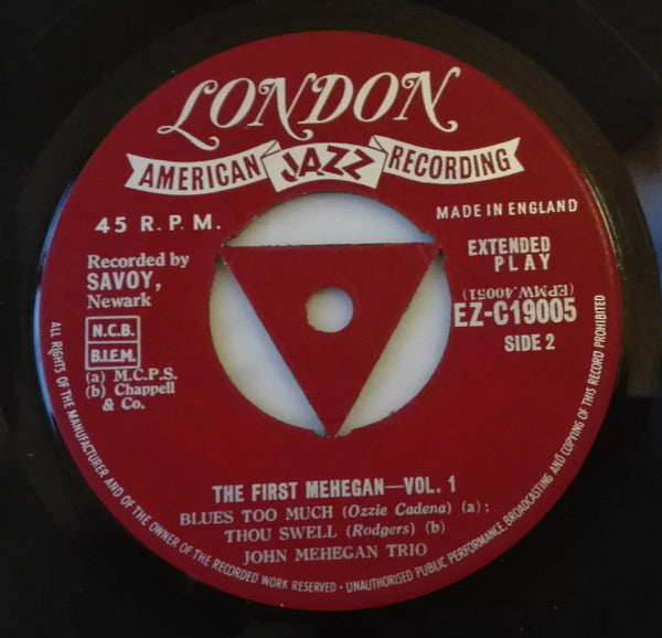John Mehegan Trio : The First Mehegan, Vol. 1 (7", EP, Mono)