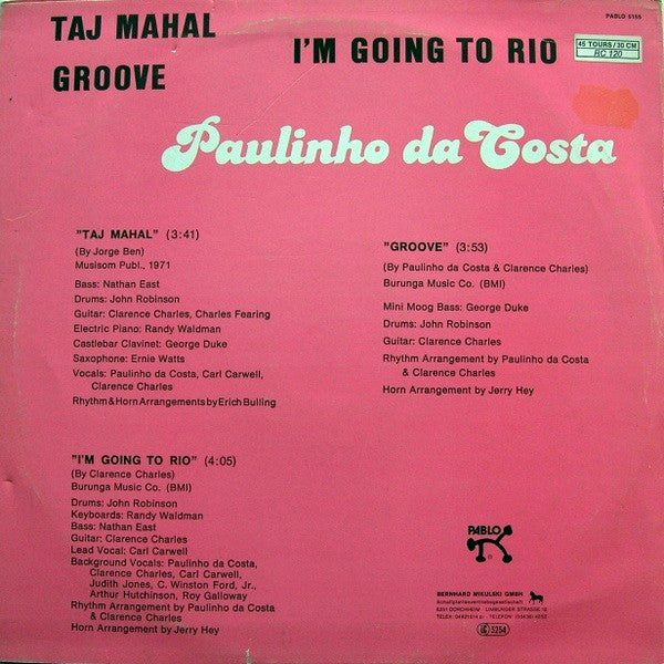 Paulinho da Costa : Taj Mahal / Groove / I'm Going To Rio (12", Maxi)