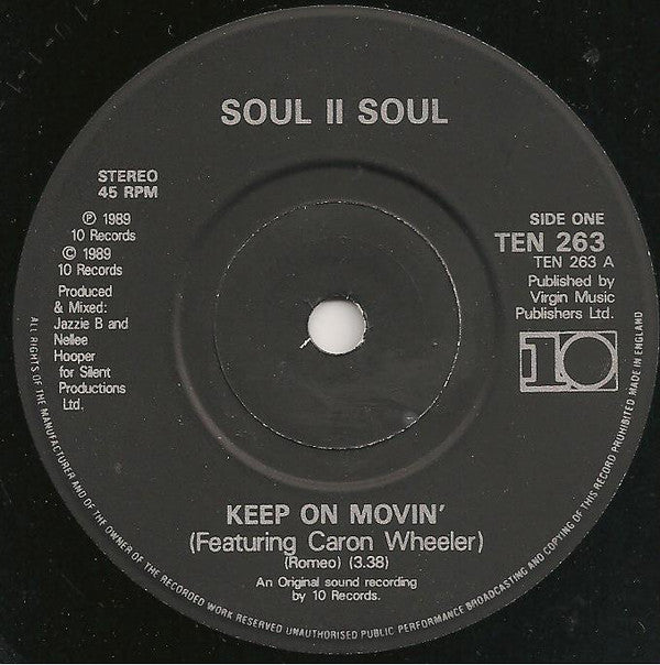 Soul II Soul : Keep On Movin (7", Single, Pap)