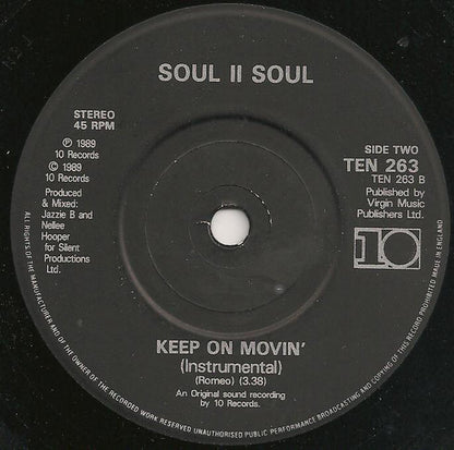 Soul II Soul : Keep On Movin (7", Single, Pap)