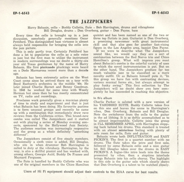 Harry Babasin And The Jazz Pickers : For Moderns Only (7", EP)