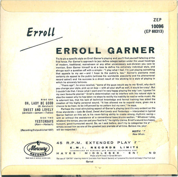 Erroll Garner : Erroll (7", EP, Mono)