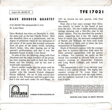 The Dave Brubeck Quartet : (I'm Afraid) The Masquerade Is Over / St. Louis Blues (7", EP)