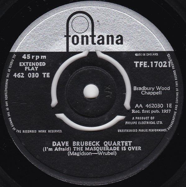 The Dave Brubeck Quartet : (I'm Afraid) The Masquerade Is Over / St. Louis Blues (7", EP)