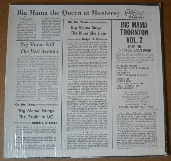 Big Mama Thornton With Muddy Waters Blues Band : Big Mama Thornton Vol. 2 (LP, Album, RE)