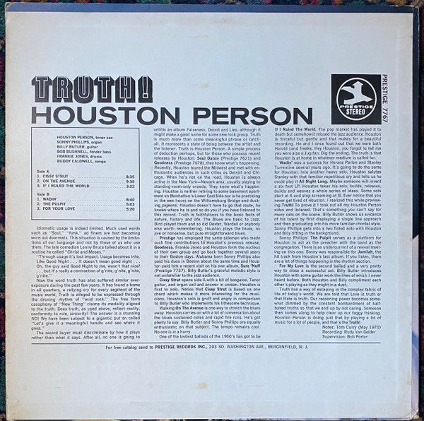 Houston Person : Truth! (LP, Album)