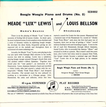 Meade "Lux" Lewis And Louis Bellson : Boogie Woogie Piano And Drums (No. 2) (7", EP)