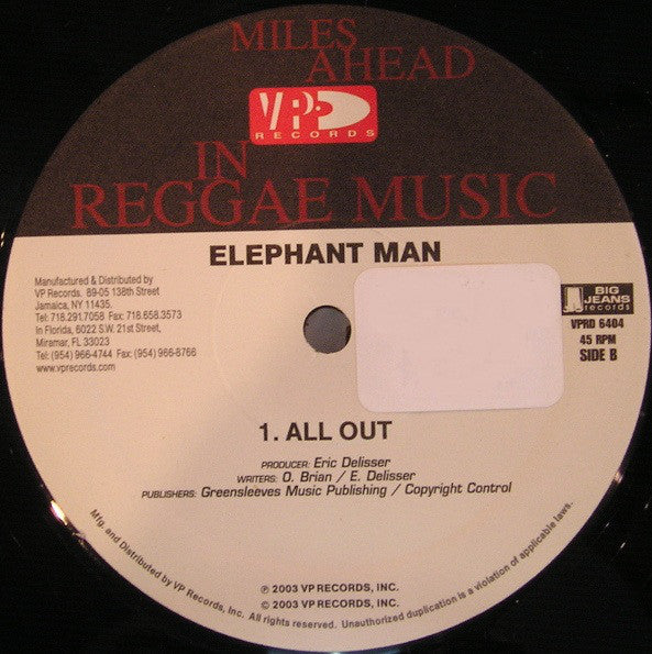 Elephant Man : Pon De River, Pon De Bank / All Out (12")