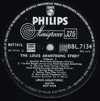 Louis Armstrong & His Hot Five : The Louis Armstrong Story Volume 1 (LP, Album, Comp, Mono)