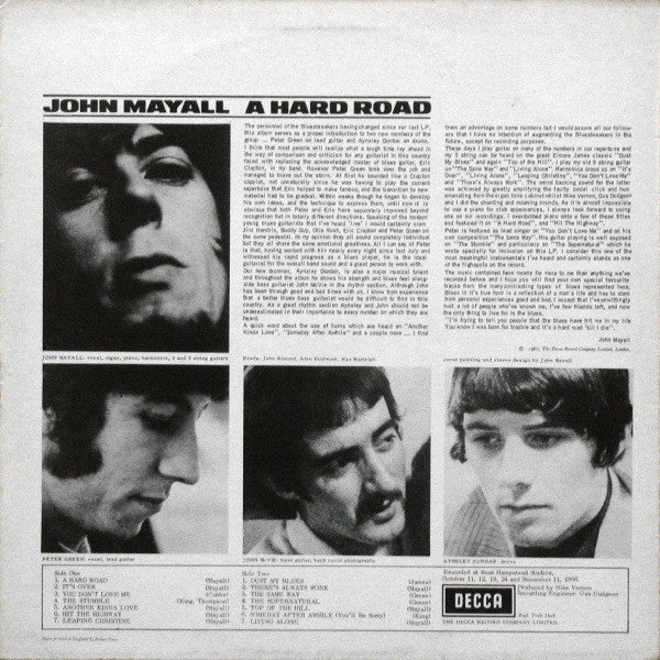 John Mayall & The Bluesbreakers : A Hard Road (LP, Album, RE)