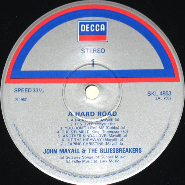 John Mayall & The Bluesbreakers : A Hard Road (LP, Album, RE)