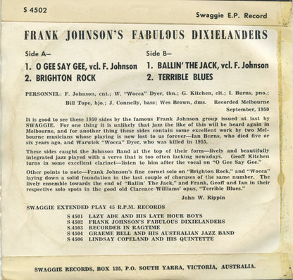 Frank Johnson's Fabulous Dixielanders : Frank Johnson's Fabulous Dixielanders (7", EP, Mono)