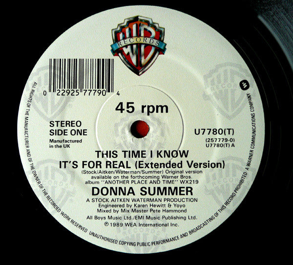 Donna Summer : This Time I Know It's For Real (12", Single)