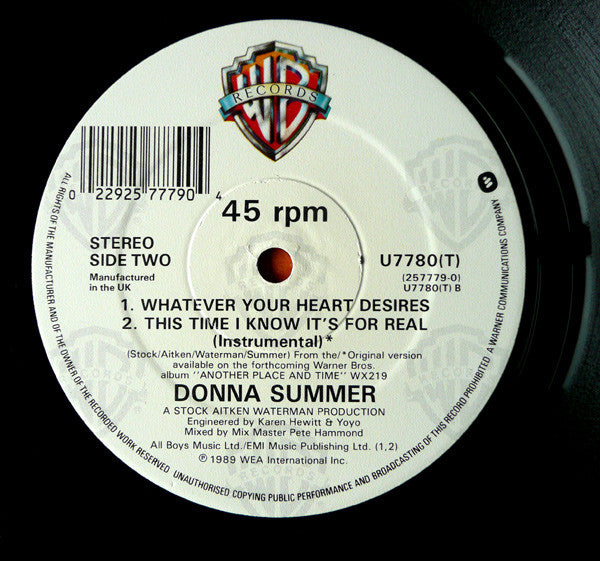 Donna Summer : This Time I Know It's For Real (12", Single)
