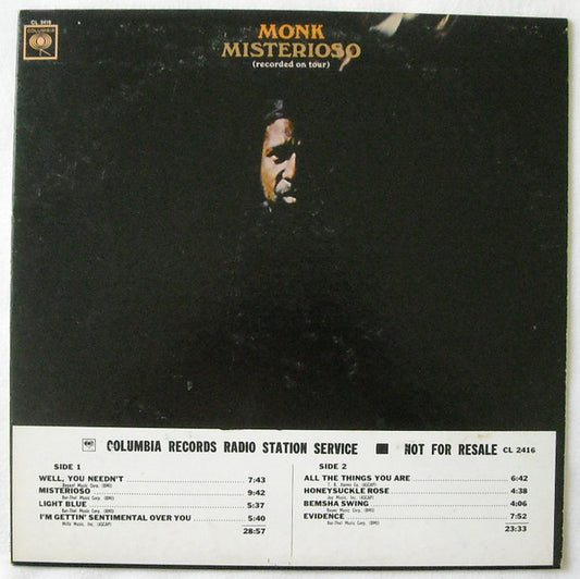 Thelonious Monk : Misterioso (LP, Album, Mono, Promo)