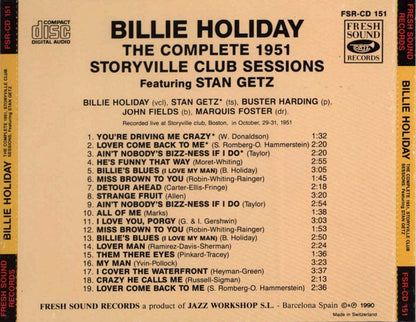 Billie Holiday Featuring Stan Getz : The Complete 1951 Storyville Club Sessions (CD, Album)