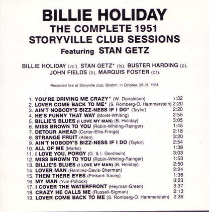 Billie Holiday Featuring Stan Getz : The Complete 1951 Storyville Club Sessions (CD, Album)