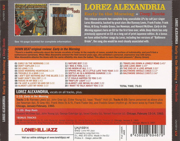 Lorez Alexandria : Early In The Morning + Deep Roots (CD, Comp)