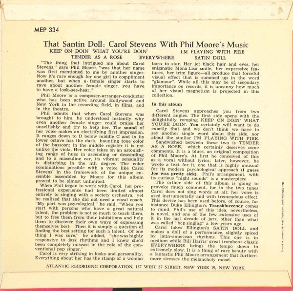 Carol Stevens With Phil Moore (2) : That Satin Doll (7", EP)