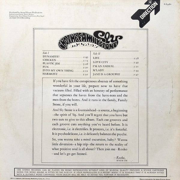 Sly & The Family Stone : M'Lady (LP, Album, Mono)