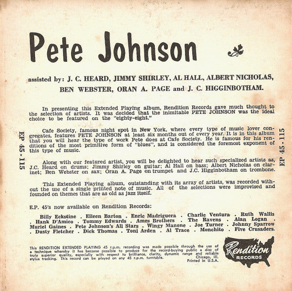 Pete Johnson : On the "88" (7", EP)