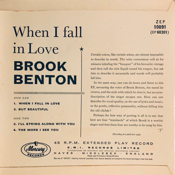 Brook Benton : When I Fall In Love (7", EP, Mono)