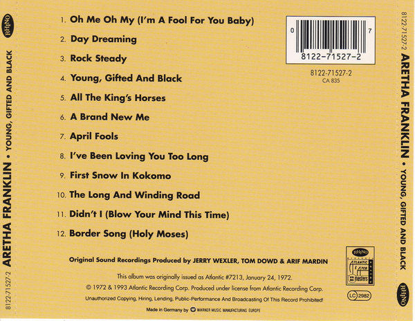 Aretha Franklin : Young, Gifted And Black (CD, Album, RE, RM)