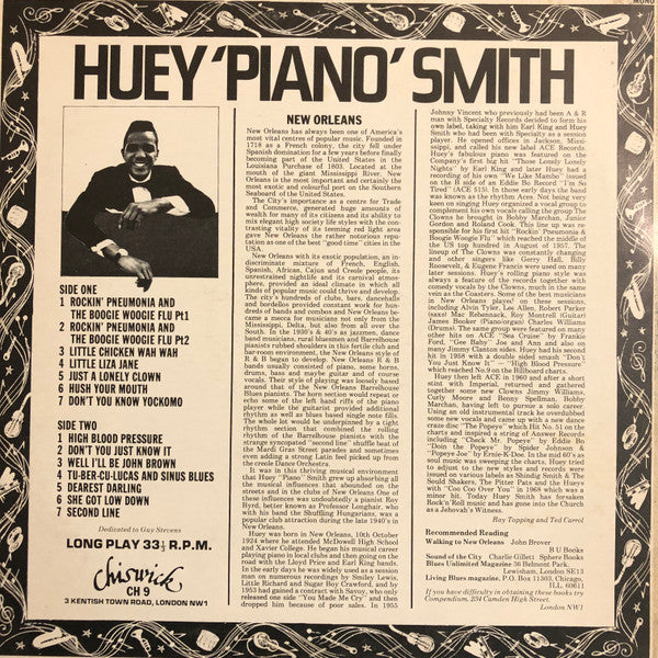 Huey "Piano" Smith & His Clowns : Rockin' Pneumonia And The Boogie Woogie Flu (LP, Comp, Mono)