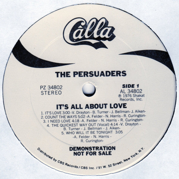 The Persuaders : It's All About Love (LP, Album, Promo)