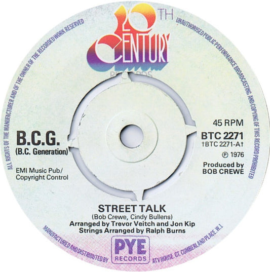 The Bob Crewe Generation : Street Talk (7", Single, 4 P)