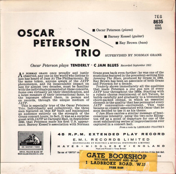 The Oscar Peterson Trio : Plays Tenderly And C Jam Blues (7", EP, Mono)