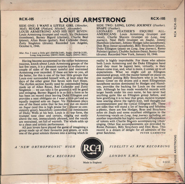 Louis Armstrong : Louis Armstrong (7", EP, Comp, Mono, Tri)
