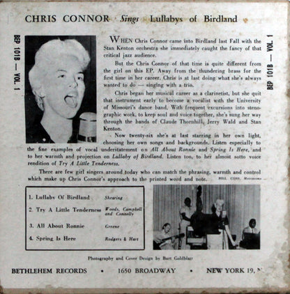 Chris Connor : Sings Lullabys Of Birdland (7", EP, Styrene)