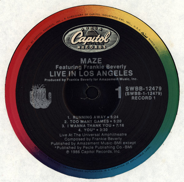 Maze Featuring Frankie Beverly : Live In Los Angeles (2xLP, Album)