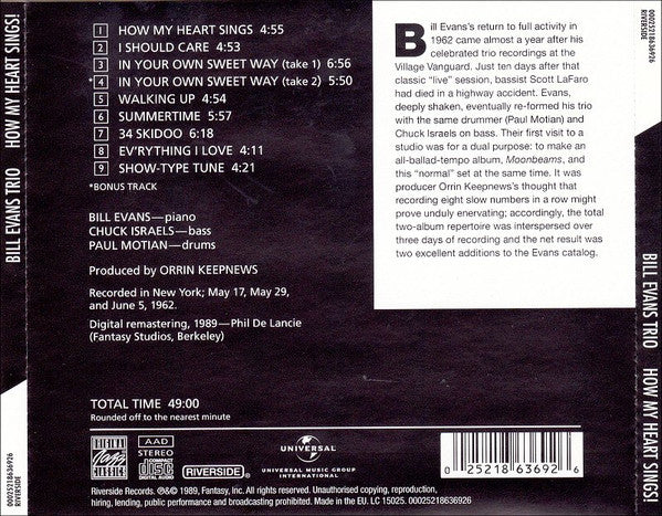 Bill Evans Trio* : How My Heart Sings! (CD, Album, RE, RM)