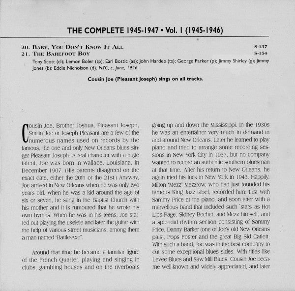 Cousin Joe : The Complete, 1945-1947 Vol. 1 1945-1946 (CD, Comp)